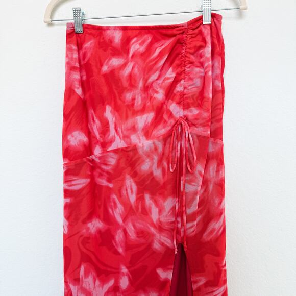Free People Ruched Mesh Slit Maxi Skirt Red Size Small Y2K Indie Sleaze Festival - Picture 4 of 9
